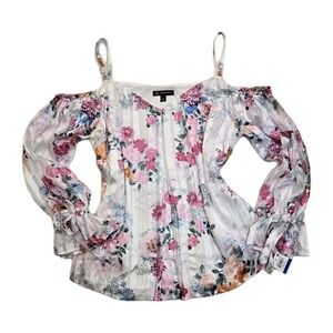 INC Peasant Blouse Floral Fairy Whimsy Sheer Chiffon Romance Coquette Cosplay XL